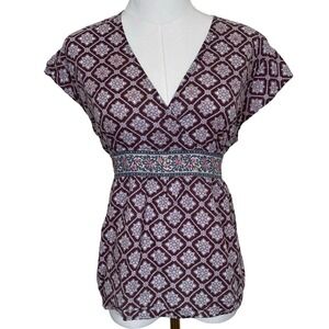 Vintage Cato Babydoll Blouse Womens M Purple Sequin Tie Back Cotton Y2K Boho